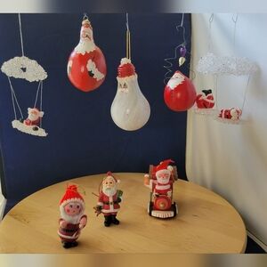 10 Vtg Handmade Bought Santa Christmas Holiday Ornaments All Occasion Unisex